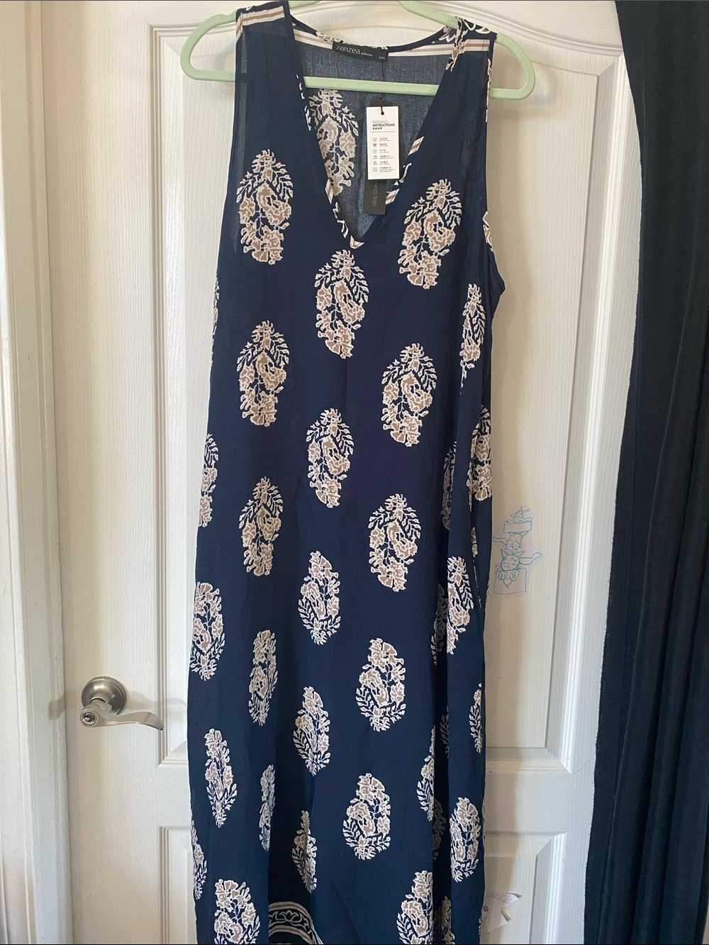 Zanzea Navy Maxi Dress with Cream Floral Print